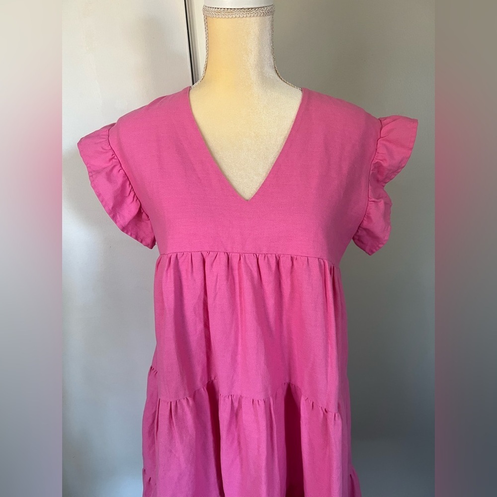 Petal & Pup Woman’s Light Pink Linen Blend Airy Tiered Summer Spring Dress 6 - Picture 2 of 11